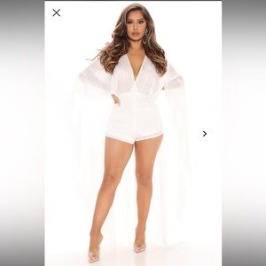 Elegant White Romper with Flowing Sleeves